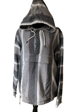 No Boundaries Gray Black White Striped Hooded Pullover